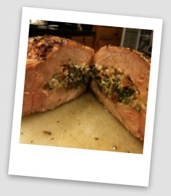 Stuffed and hickory smoked pork chop